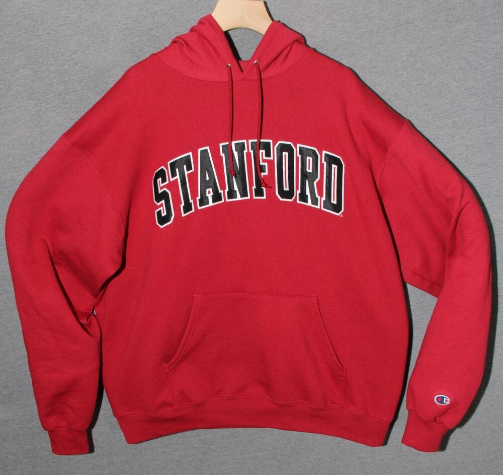 Stanford University Champion Hoodie Red Eco Fleece Sweatshirt Spellout Men's L